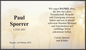 Anzeige von Paul Sporrer von Nordbayerischer Kurier