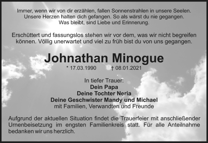  Traueranzeige für Johnathan Minogue vom 06.02.2021 aus Nordbayerischer Kurier