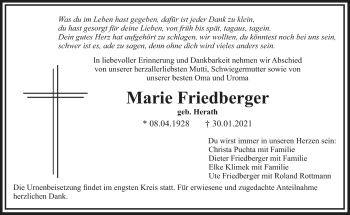 Anzeige von Marie Friedberger von Nordbayerischer Kurier