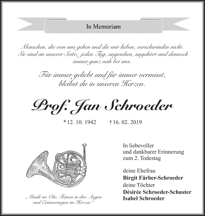  Traueranzeige für Prof. Jan  Schroeder vom 16.02.2021 aus Nordbayerischer Kurier