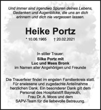 Anzeige von Heike Portz von Nordbayerischer Kurier