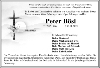 Anzeige von Peter Bösl von Nordbayerischer Kurier