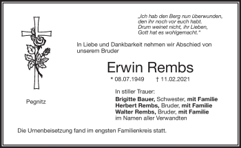 Anzeige von Erwin Rembs von Nordbayerischer Kurier