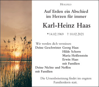 Anzeige von Karl-Heinz Haas von Nordbayerischer Kurier