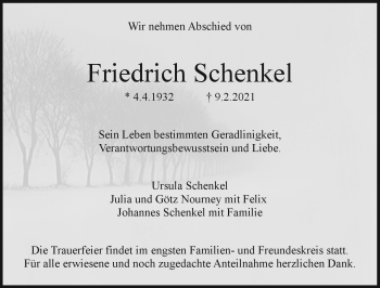 Anzeige von Friedrich Schenkel von Nordbayerischer Kurier