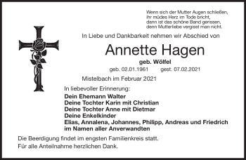Anzeige von Annette Hagen von Nordbayerischer Kurier