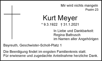 Anzeige von Kurt Meyer von Nordbayerischer Kurier