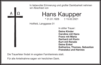 Anzeige von Hans Kaupper von Nordbayerischer Kurier