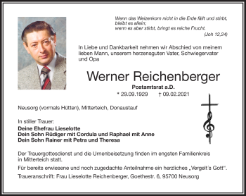 Anzeige von Werner Reichenberger von Nordbayerischer Kurier