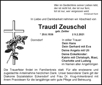Anzeige von Traudl Zeuchel von Nordbayerischer Kurier