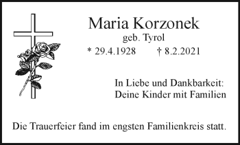 Anzeige von Maria Korzonek von Nordbayerischer Kurier