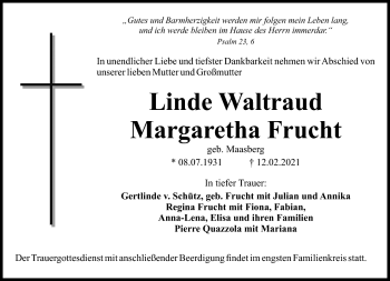 Anzeige von Linde Waltraud Margaretha Frucht von Nordbayerischer Kurier