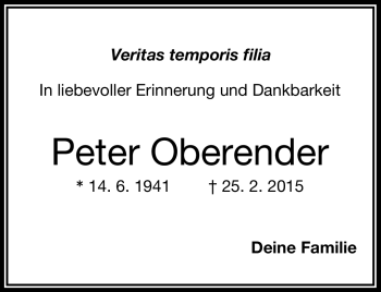 Anzeige von Peter Oberender von Nordbayerischer Kurier