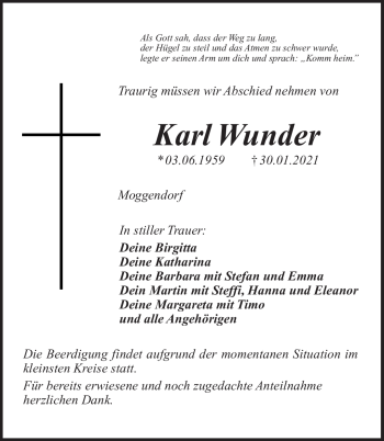 Anzeige von Karl Wunder von Nordbayerischer Kurier