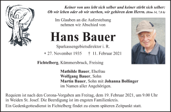 Anzeige von Hans Bauer von Nordbayerischer Kurier