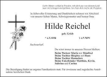Anzeige von Hilde Reichel von Nordbayerischer Kurier