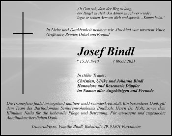 Anzeige von Josef Bindl von Nordbayerischer Kurier