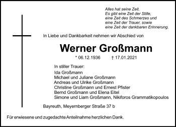 Anzeige von Werner Großmann von Nordbayerischer Kurier
