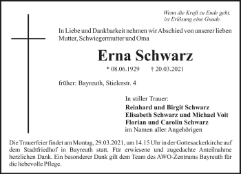 Anzeige von Erna Schwarz von Nordbayerischer Kurier