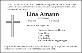 Anzeige von Lina Amann von Nordbayerischer Kurier