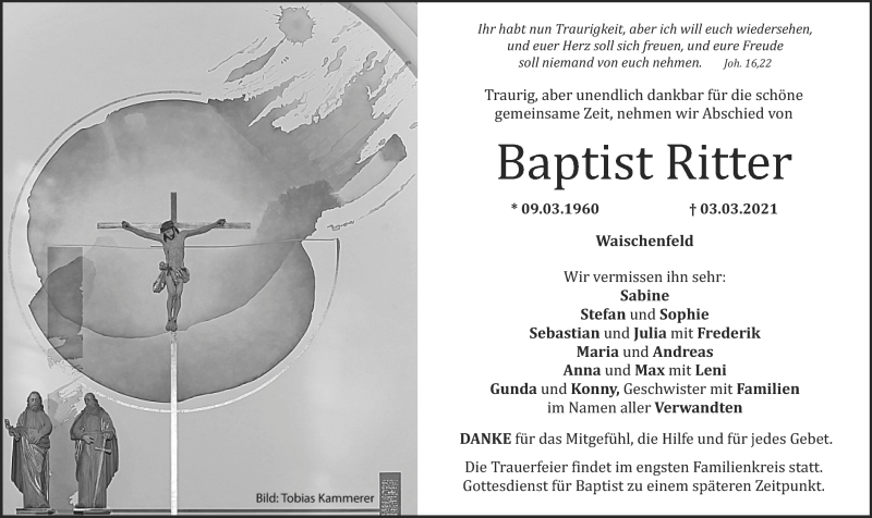  Traueranzeige für Baptist Ritter vom 06.03.2021 aus Nordbayerischer Kurier