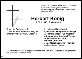 Anzeige von Herbert König von Nordbayerischer Kurier