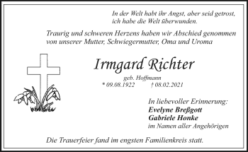 Anzeige von Irmgard Richter von Nordbayerischer Kurier