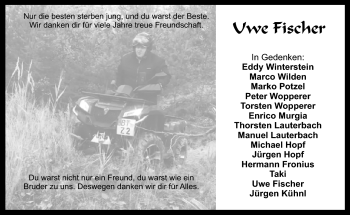 Anzeige von Uwe Fischer von Nordbayerischer Kurier