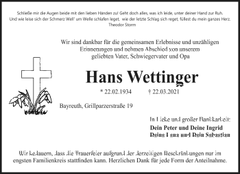 Anzeige von Hans Wettinger von Nordbayerischer Kurier
