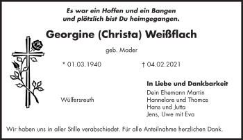 Anzeige von Georgine Weißflach von Nordbayerischer Kurier