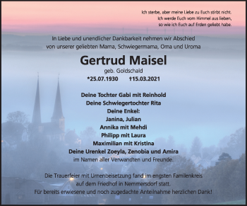 Anzeige von Gertrud Maisel von Nordbayerischer Kurier