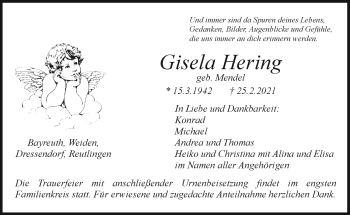 Anzeige von Gisela Hering von Nordbayerischer Kurier