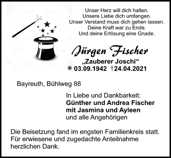 Anzeige von Jürgen Fischer von Nordbayerischer Kurier