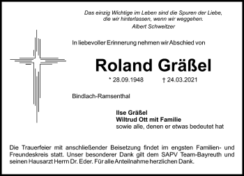 Anzeige von Roland Gräßel von Nordbayerischer Kurier