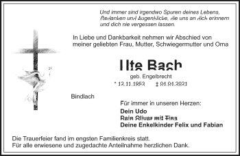 Anzeige von Ute Bach von Nordbayerischer Kurier