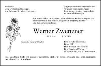 Anzeige von Werner Zwenzner von Nordbayerischer Kurier