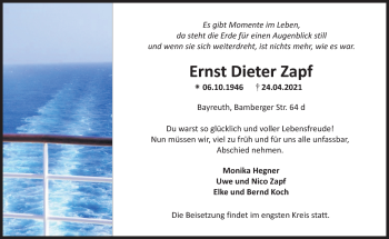 Anzeige von Ernst Dieter Zapf von Nordbayerischer Kurier