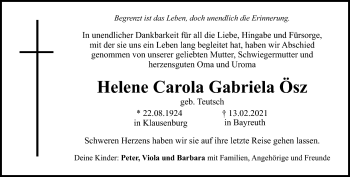 Anzeige von Helene Carola Gabriela Ösz von Nordbayerischer Kurier