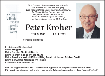 Anzeige von Peter Kroher von Nordbayerischer Kurier