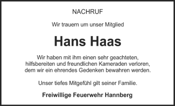 Anzeige von Hans Stiefler von Nordbayerischer Kurier