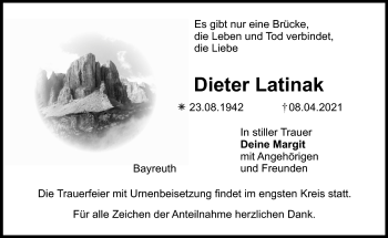 Anzeige von Dieter Latinak von Nordbayerischer Kurier