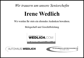 Anzeige von Irene Wedlich von Nordbayerischer Kurier