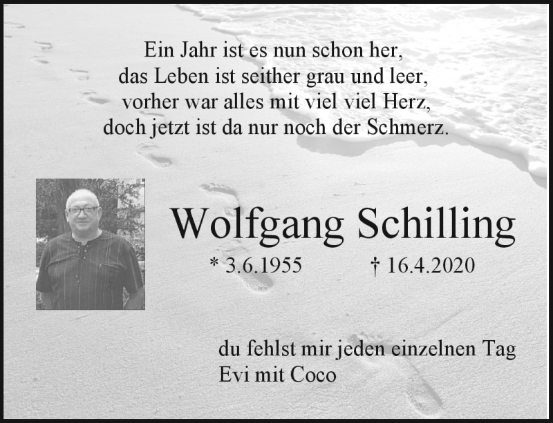  Traueranzeige für Wolfgang Schilling vom 17.04.2021 aus Nordbayerischer Kurier