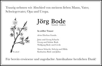 Anzeige von Jörg Bode von Nordbayerischer Kurier