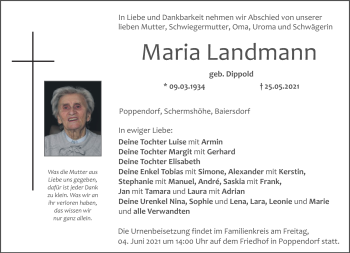 Anzeige von Maria Landmann von Nordbayerischer Kurier