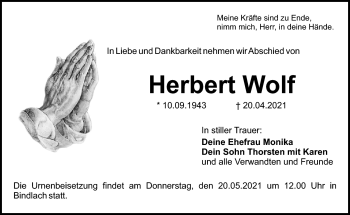 Anzeige von Herbert Wolf von Nordbayerischer Kurier