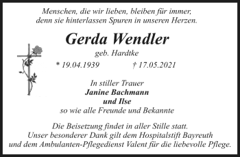 Anzeige von Gerda Wendler von Nordbayerischer Kurier