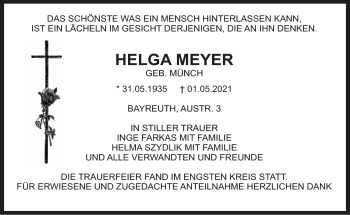 Anzeige von Helga Meyer von Nordbayerischer Kurier