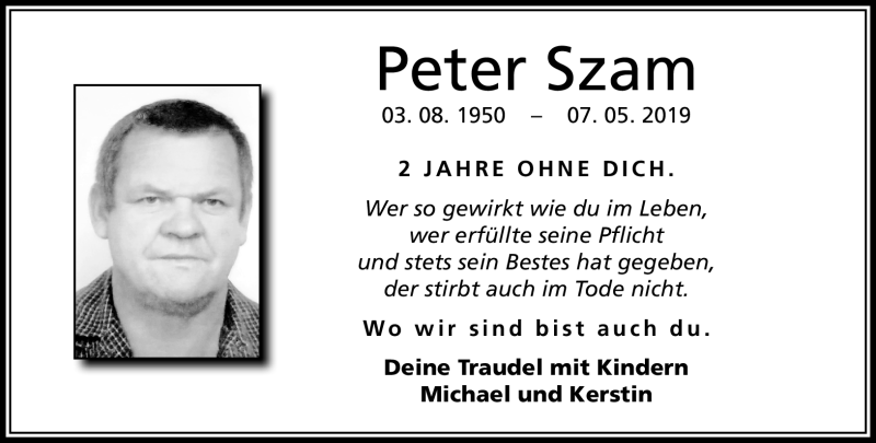  Traueranzeige für Peter Szam vom 07.05.2021 aus Nordbayerischer Kurier