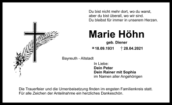 Anzeige von Marie Höhn von Nordbayerischer Kurier